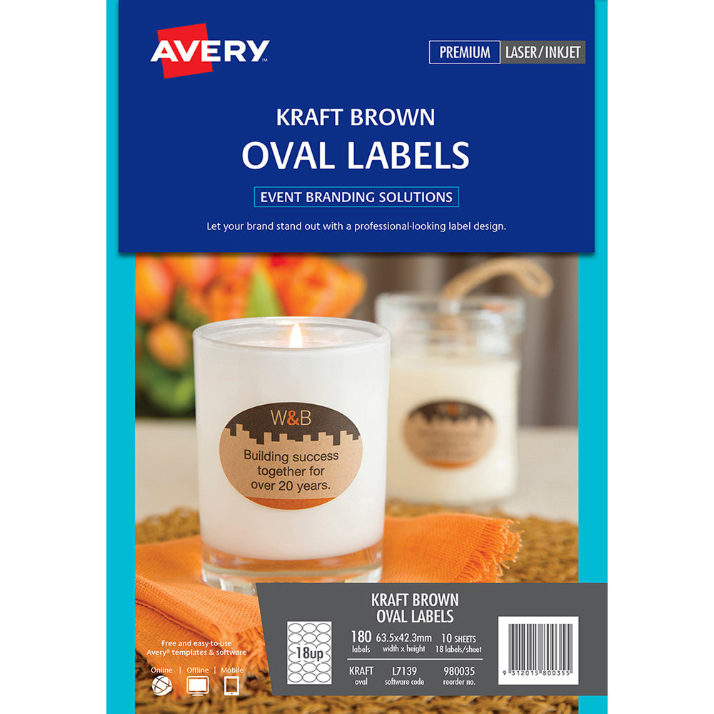 Avery Label L7139 Oval Kraft Brown 18up 10 Sheets