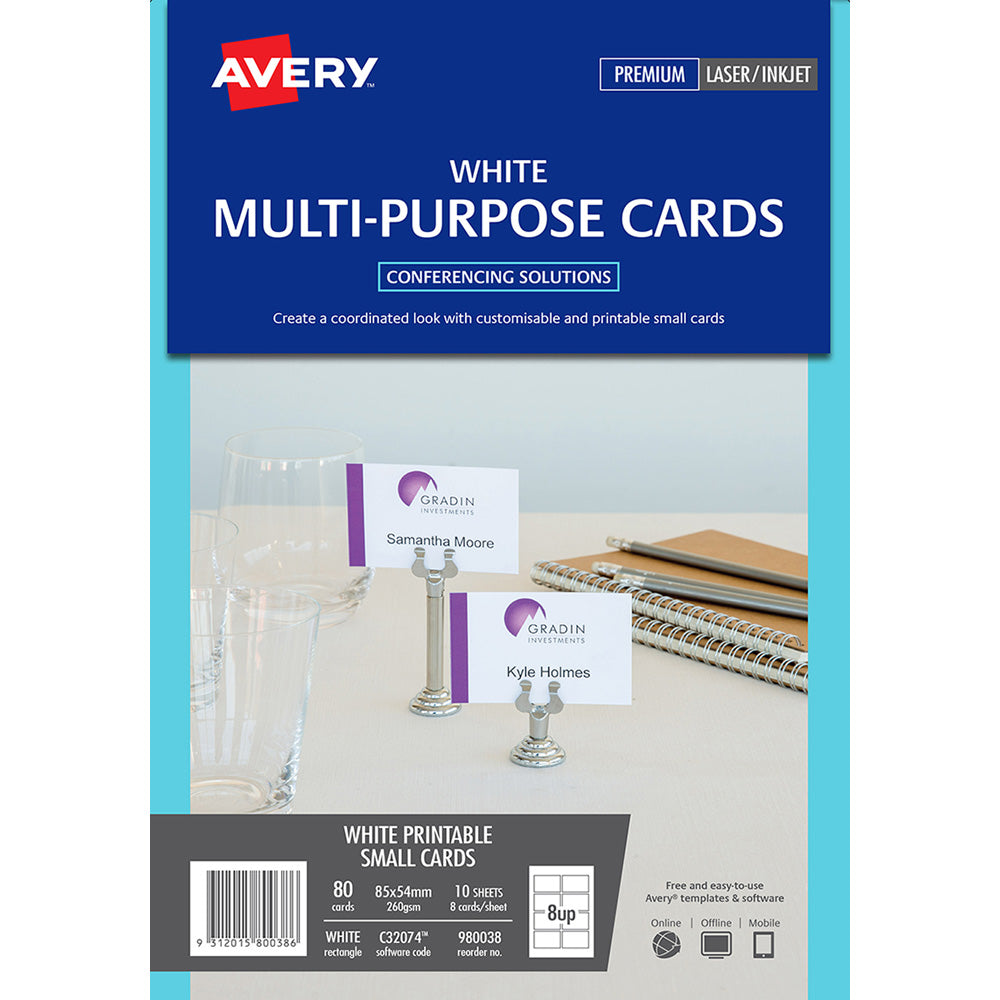 Avery Cards C32074 Multi Purpose Ds Inkjet Laser 8up 10 Sheets