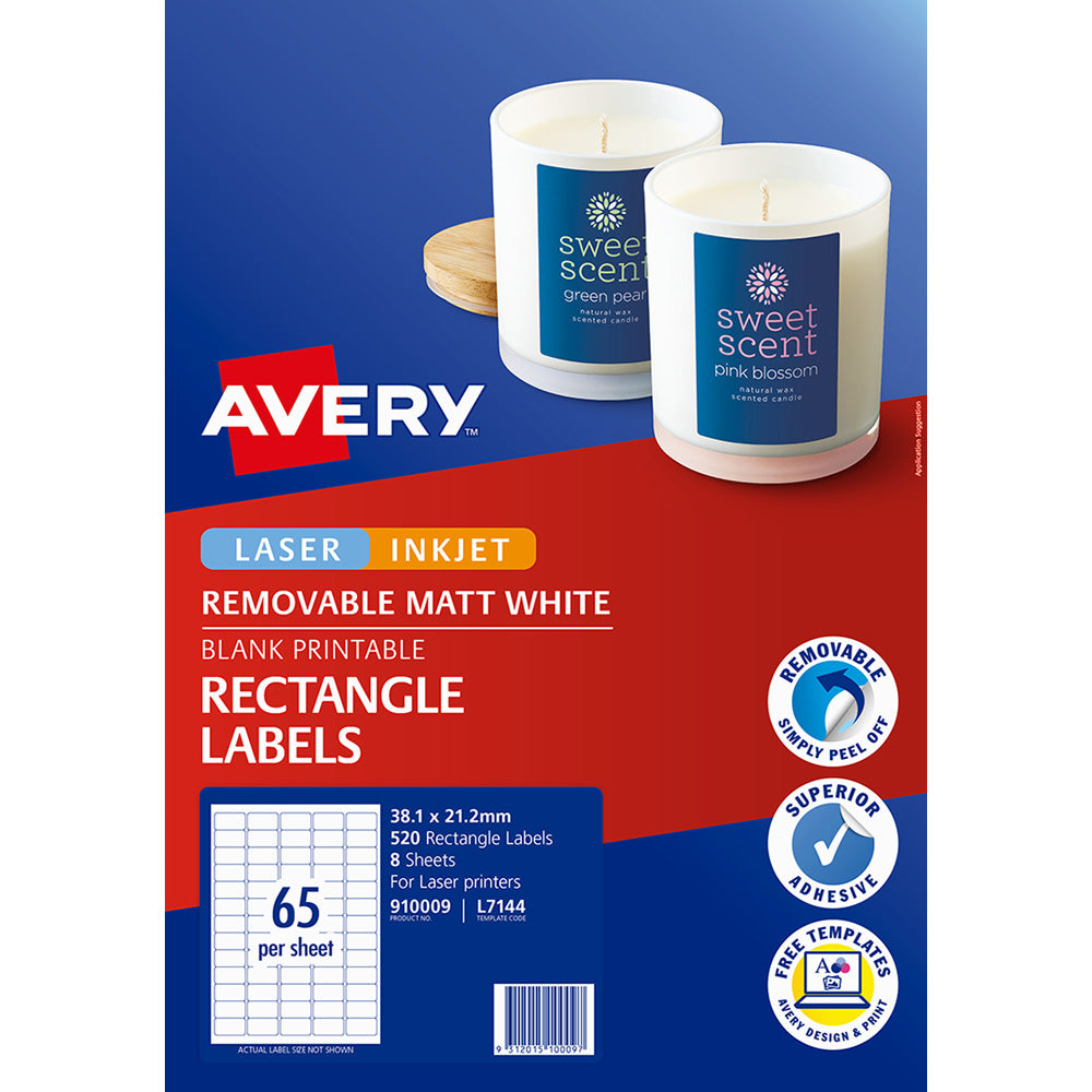 Avery Label L7144 White Rectangular 38x21mm 65up 8 Sheets