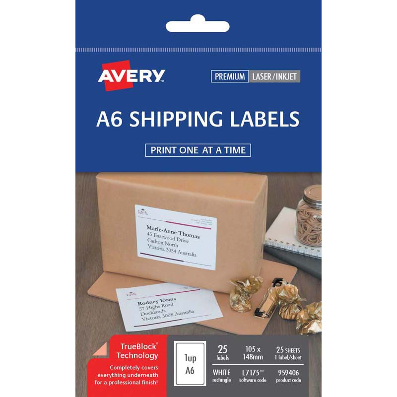 Avery Label L7175 Shipping A6 105x148mm Pack 25