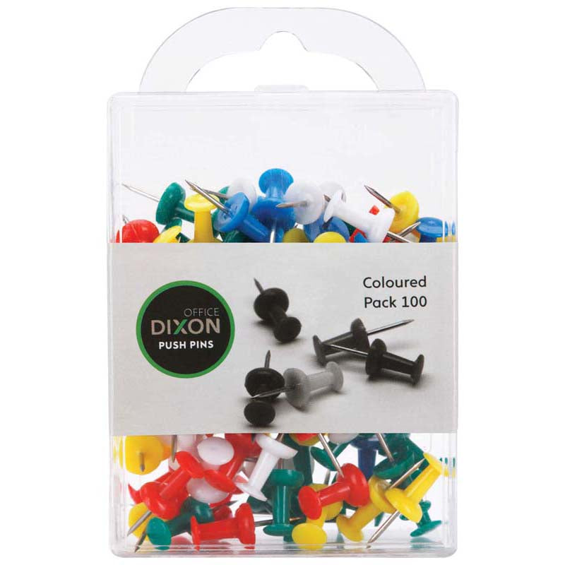 Dixon Push Pins Pack 100 Assorted Colour