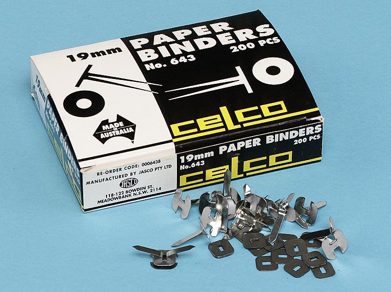 Jasco 0006438 Celco Paper Binder Fasteners No.643 19mm Box 200