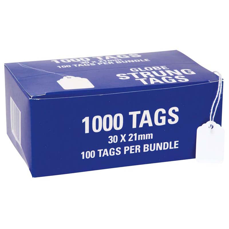 Globe Hardware Tags Strung 23h 30x21mm Box 1000