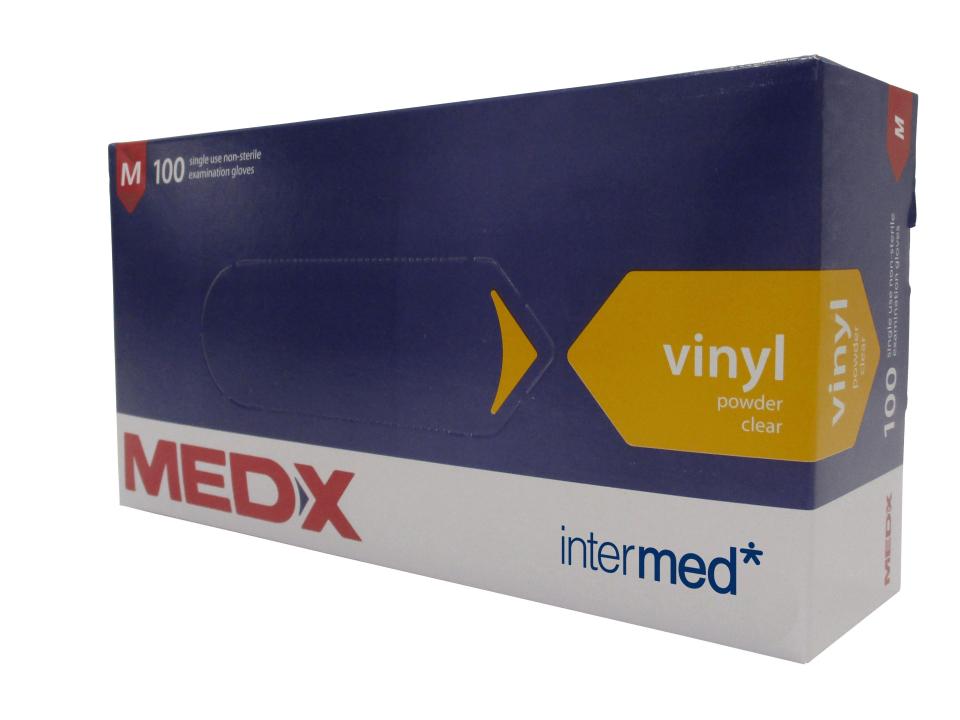 MED-X Gloves Vinyl Low Powder Examination Grade Clear Small BX100