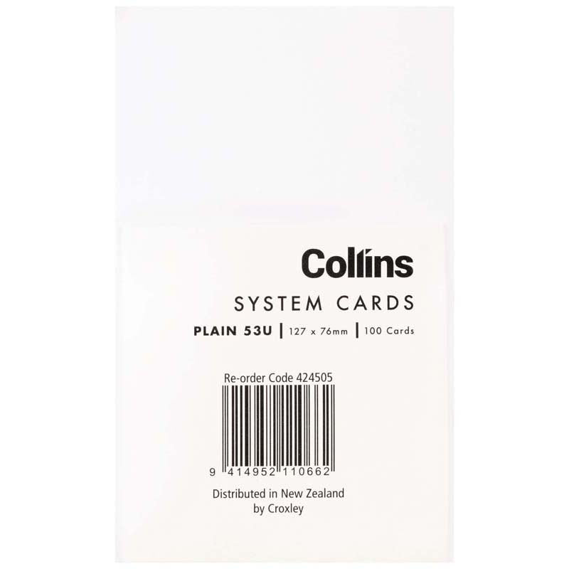 Collins System Card Plain 53u 127x76mm Pack 100