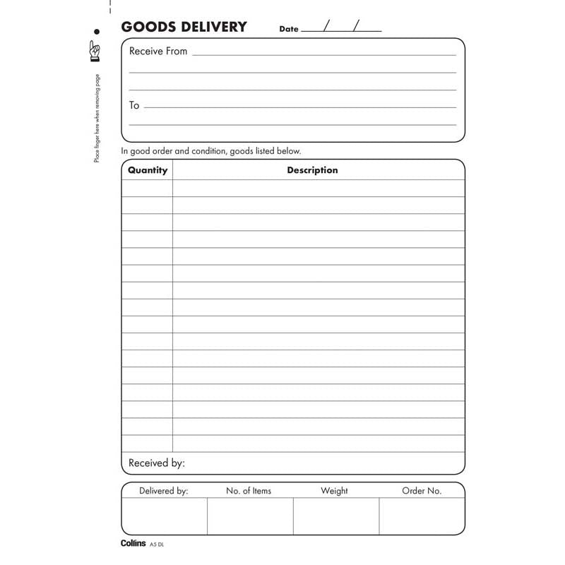 Collins Goods Delivery A5dl Duplicate No Carbon Required