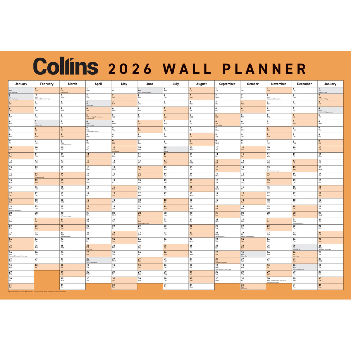 Collins Wallplanner A3 Unlaminated 2026