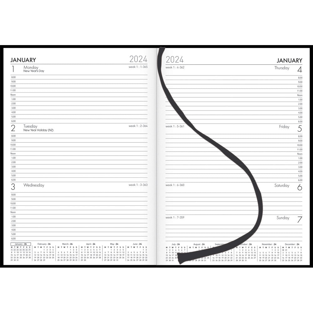 Milford Windsor A53 Week To View Diary Black Even Year