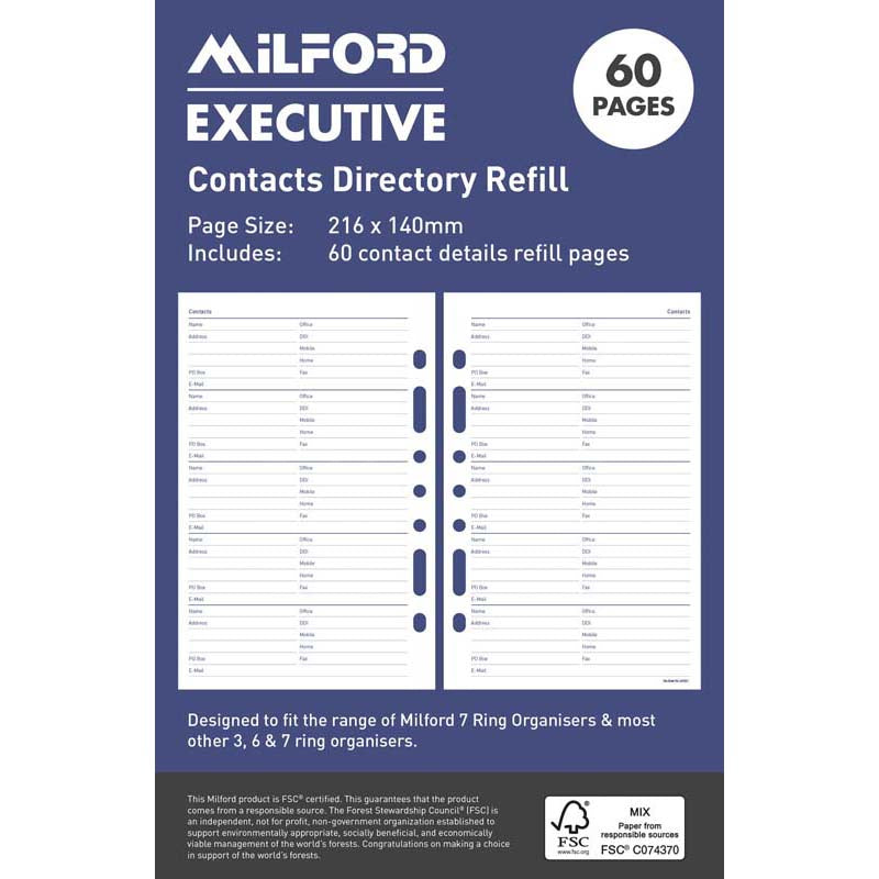 Milford FSC Mix 70% Executive Contacts Refill 60 Page
