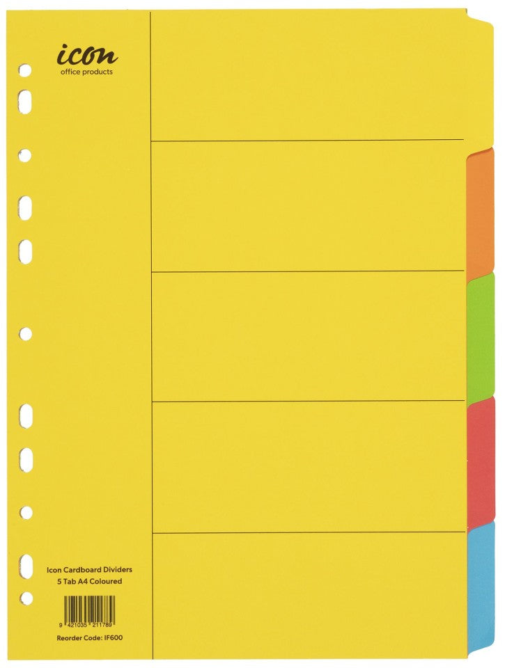 Icon Dividers Cardboard 5 Tab A4 Coloured