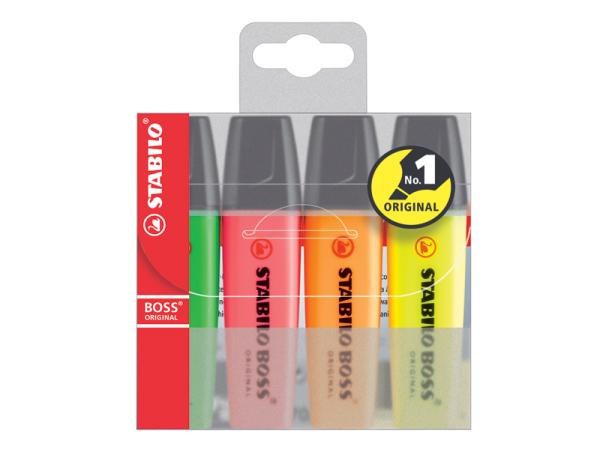 Stabilo Boss Highlighter Chisel Tip  Assorted Colours Wallet 4