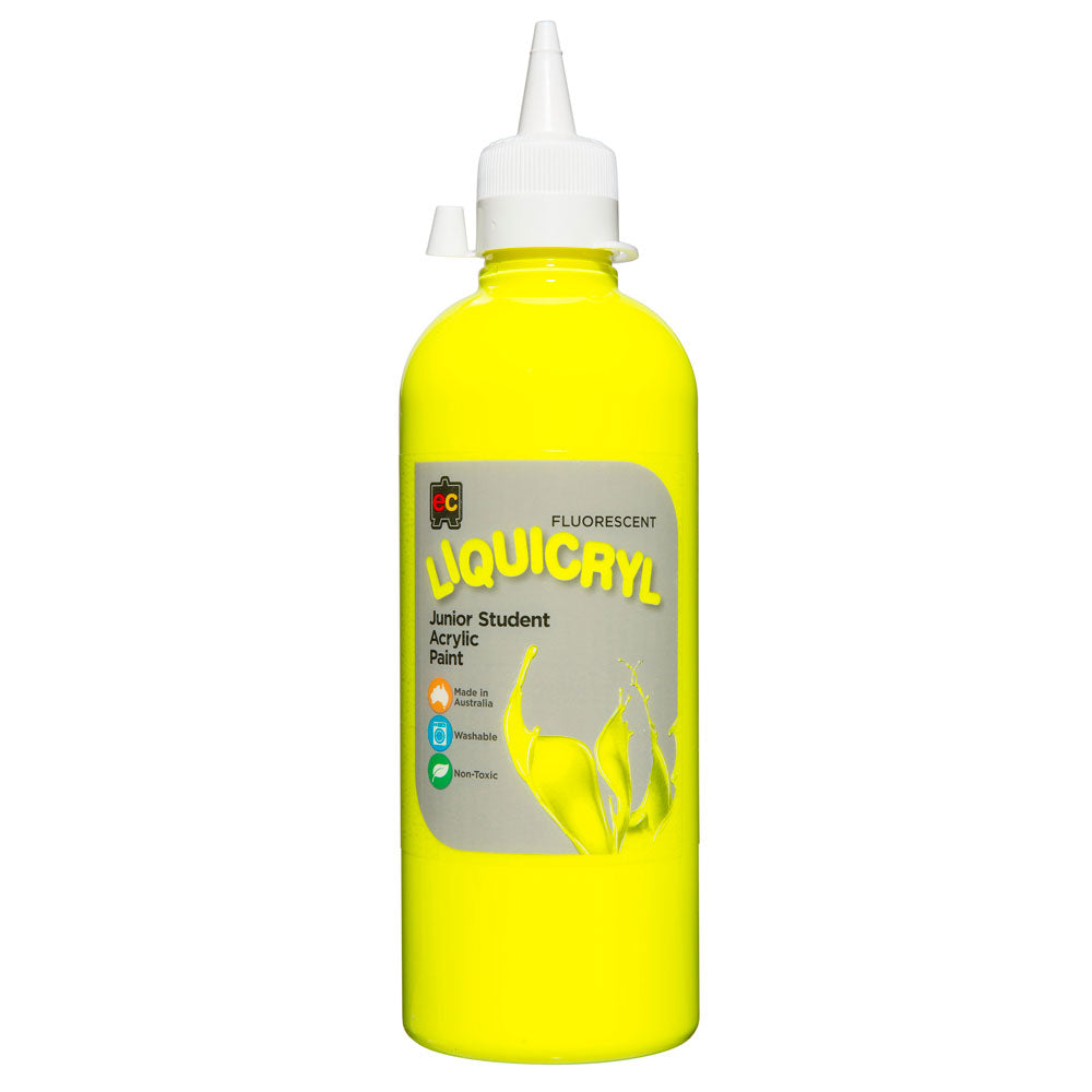 Fluoro Liquicryl Junior Acrylic Paint 500ml Yellow