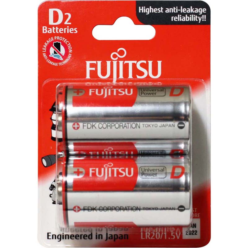 Fujitsu Batteries D Universal 2 Pack 1.5v Power