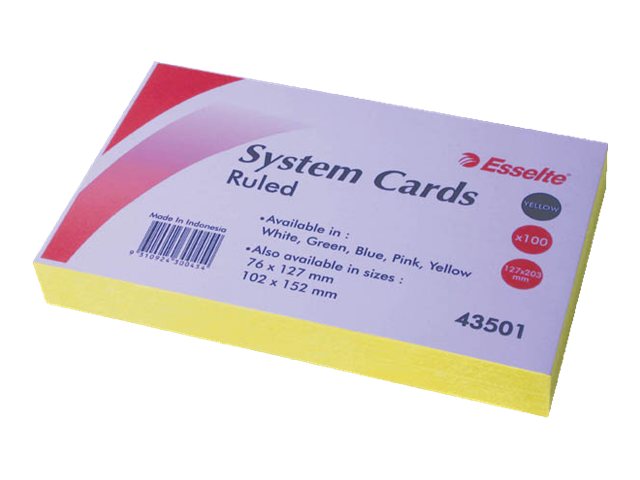 Esselte System Cards Ruled 5X8 (203X127MM) Yellow Pack 100