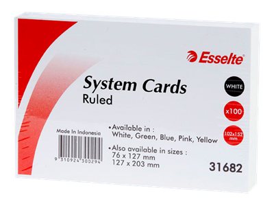 Esselte System Cards Ruled 4X6 White Pack 100