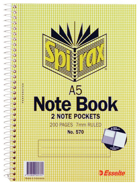 Spirax No.570 Notebooks A5 Side Opening With Pockets 200 Page