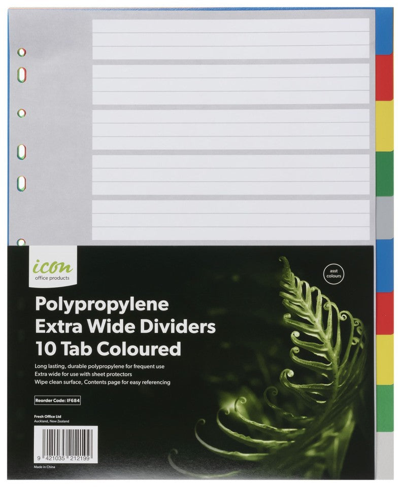 Icon PP Extra Wide Dividers A4 10 Tab Coloured
