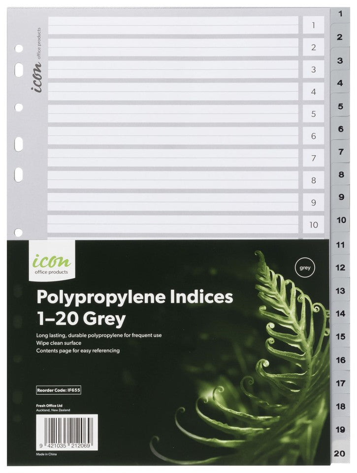 Icon PP Indices 1-20 Grey