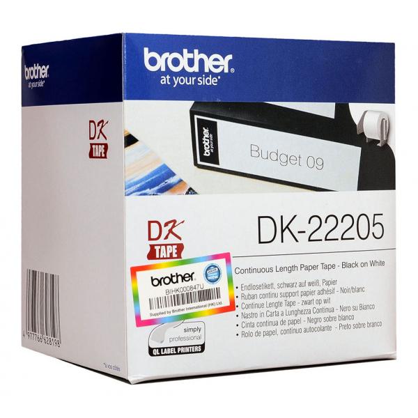 Brother DK22205 62mm X 30m Black on White Continuous Label Roll Tape