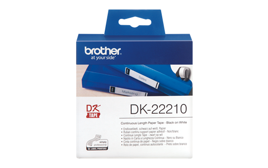 Brother DK22210 Continuous Paper Label Roll – Black on White, 29mm wide