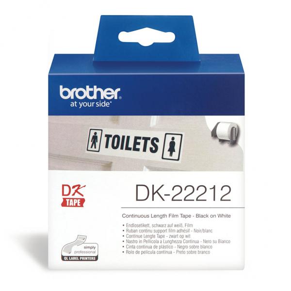 Brother DK-22212 Continuous Film Label Roll – Black on White, 62mm