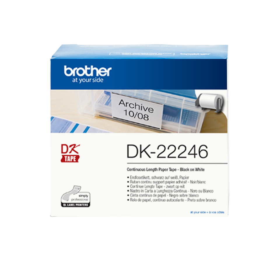 Brother DK22246 Continuous Paper Label Roll – Black on White, 103mm wide