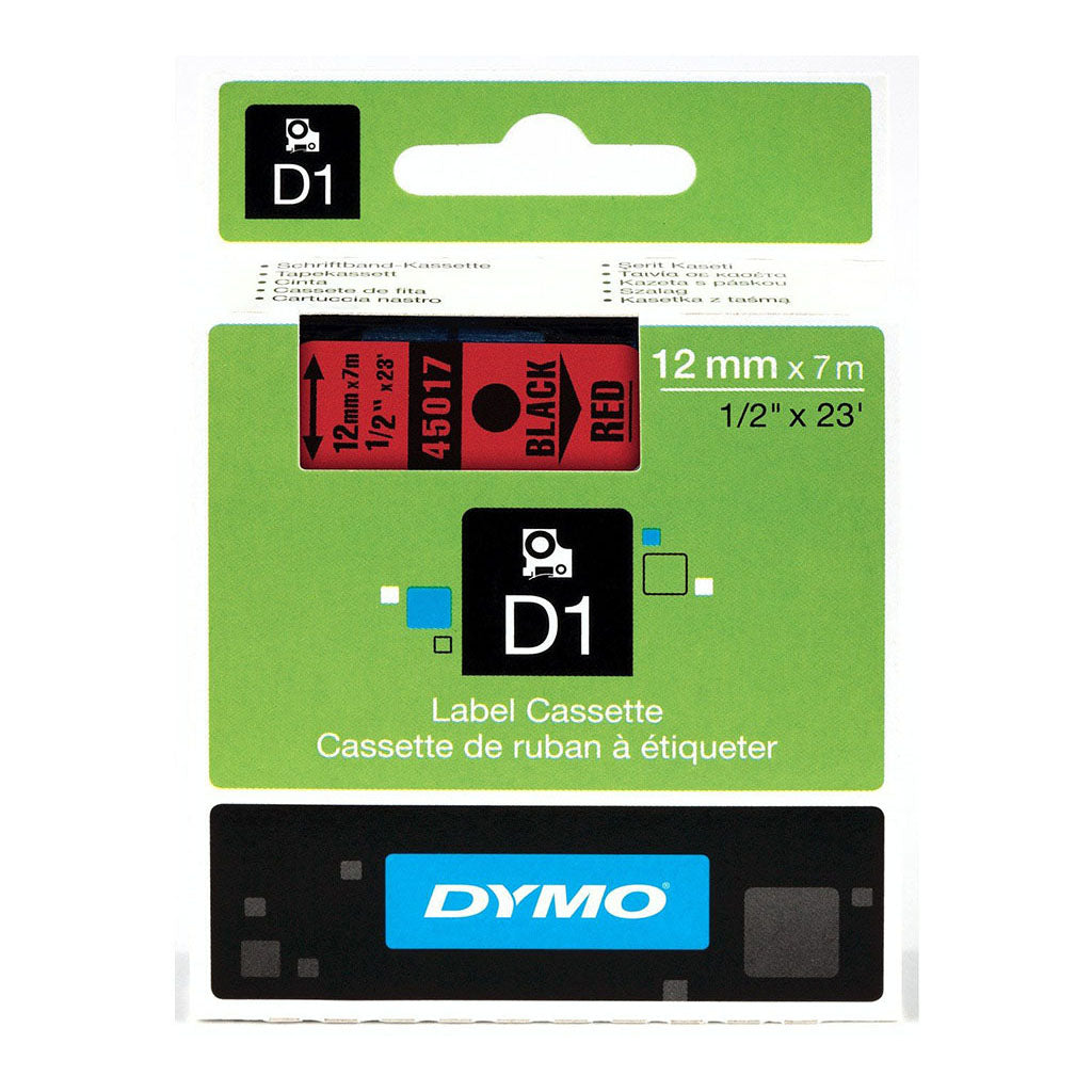 Dymo 12mm D1 Tape Black on Red - 7M