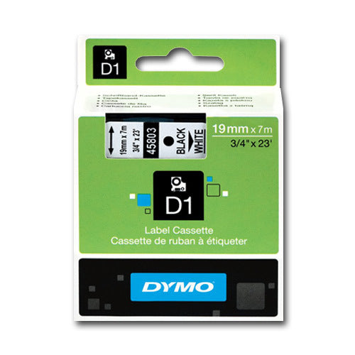 Dymo D1 Label Printer Tape 19mm x 7m Black On White S0720830 / SD45803