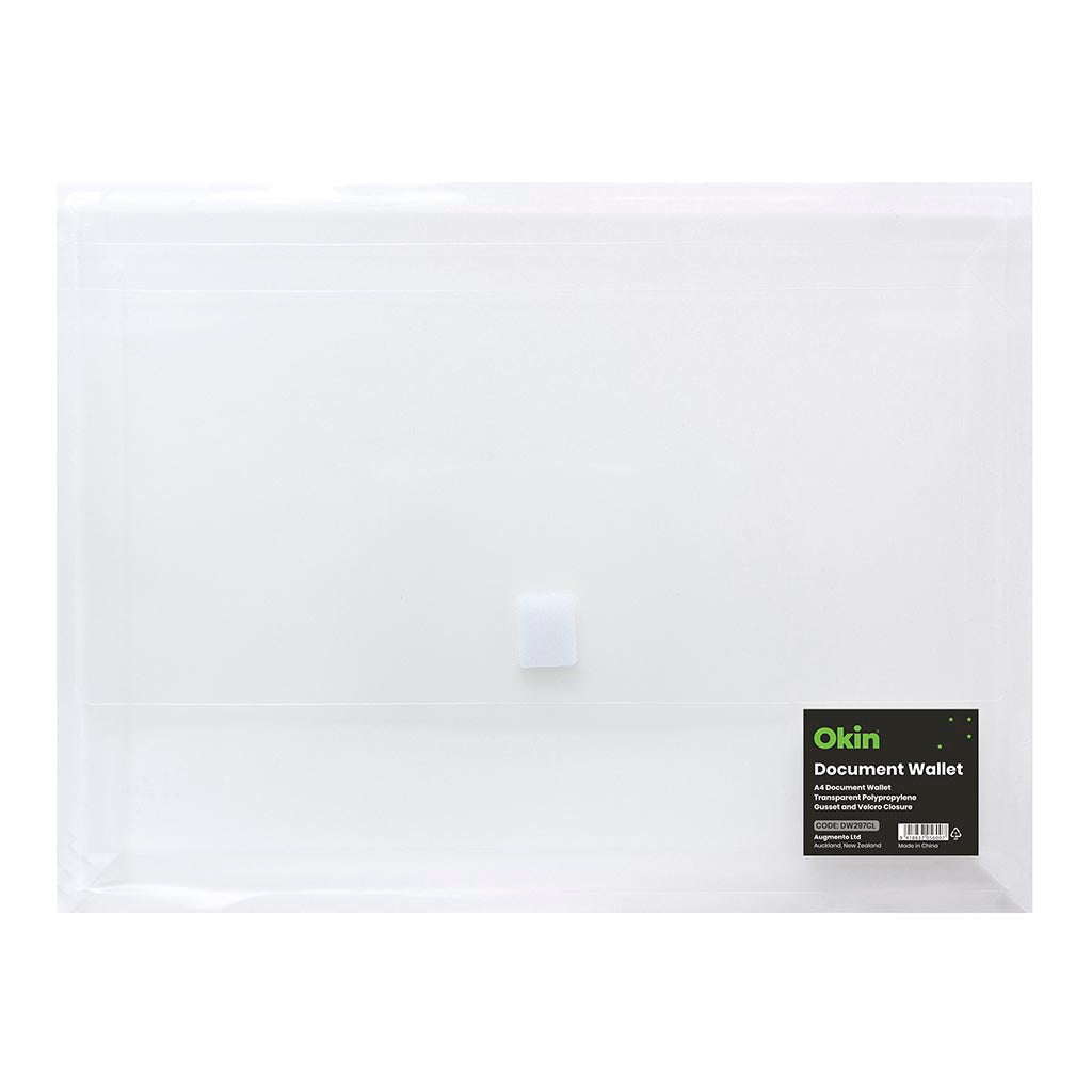 Okin Document Wallet A4 Velcro Closure Clear