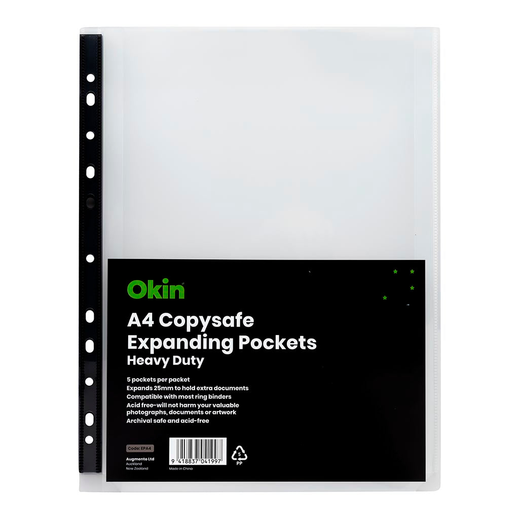 Okin Copysafe Pockets Heavy Duty Expanding A4, Pack of 5