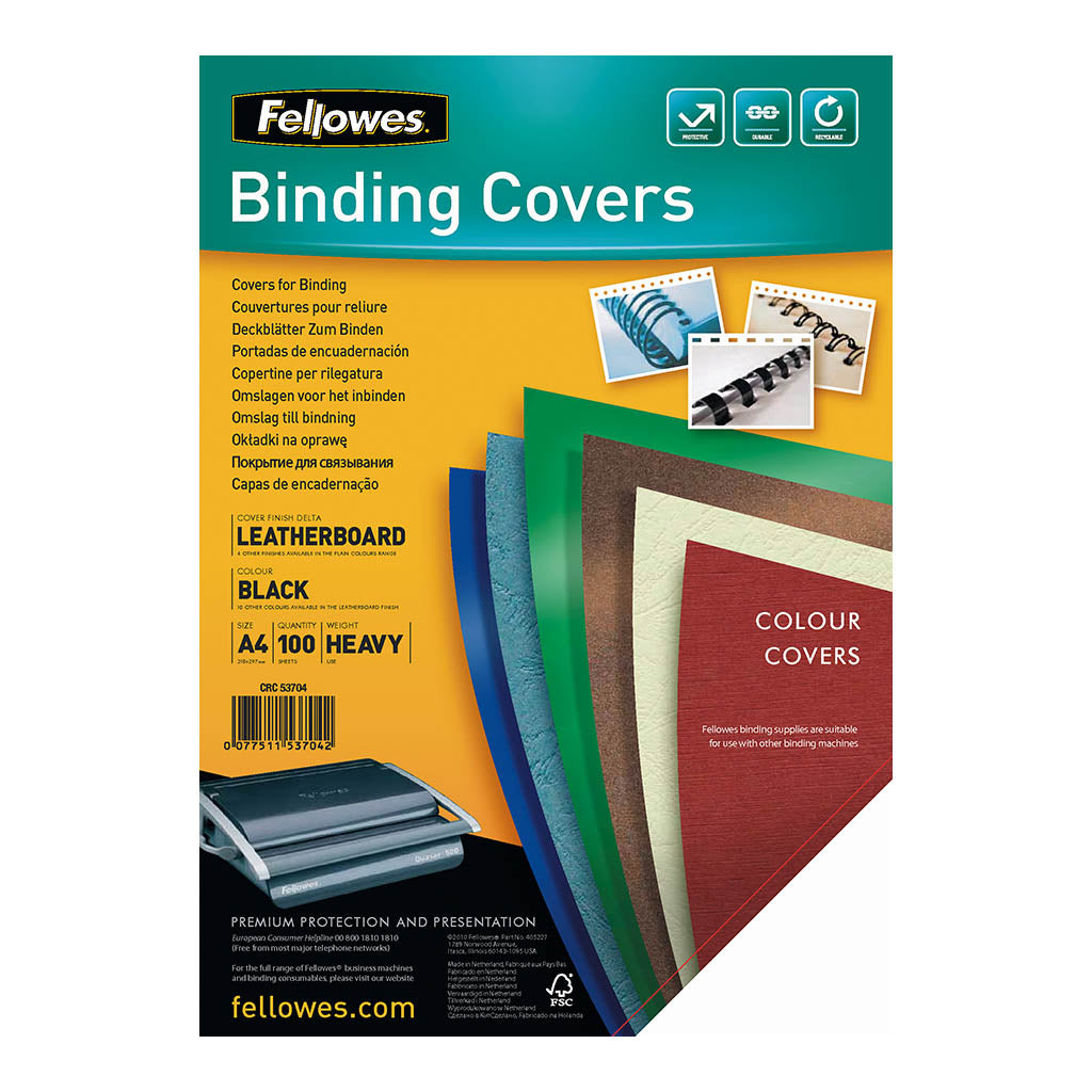 Fellowes Binding Covers - Leatherboard - A4 - Black Pack 100