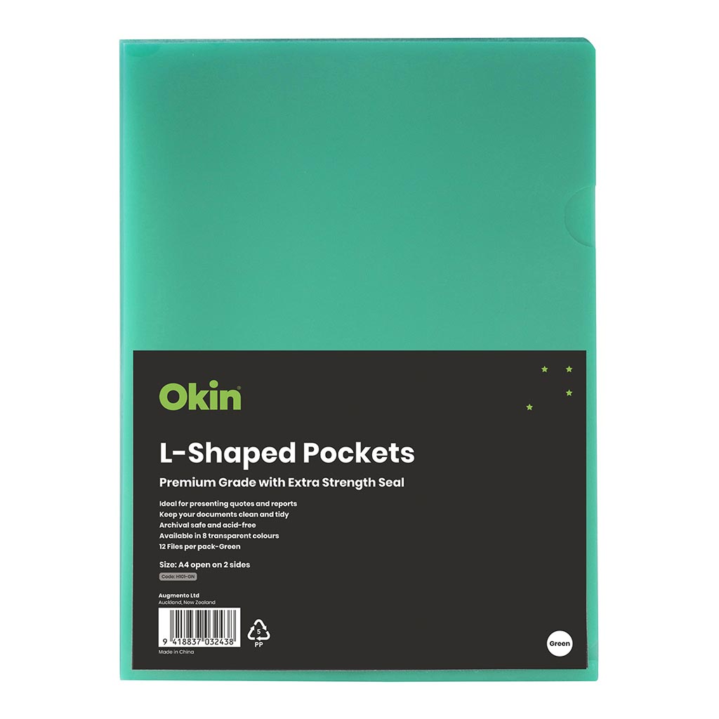 Okin L Shaped Pockets A4 "Heavy" Duty" Pack of 12