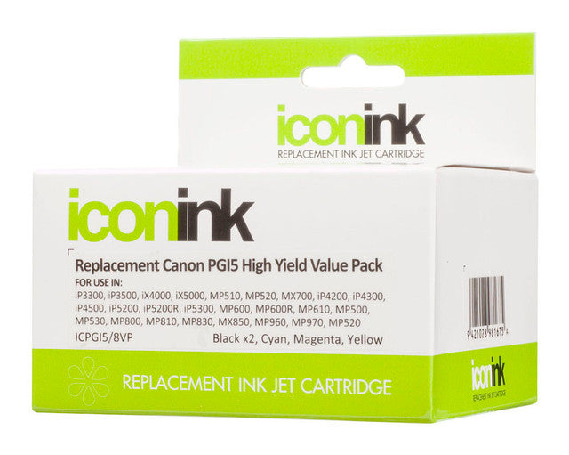 Icon Compatible Canon PGi5 CLi8 B/B/C/M/Y Value Pack, 5 Inks