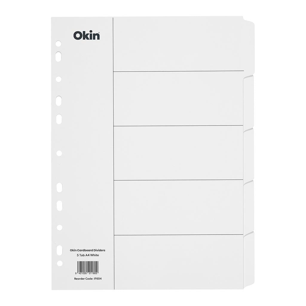 Okin Cardboard Dividers 5 Tab White
