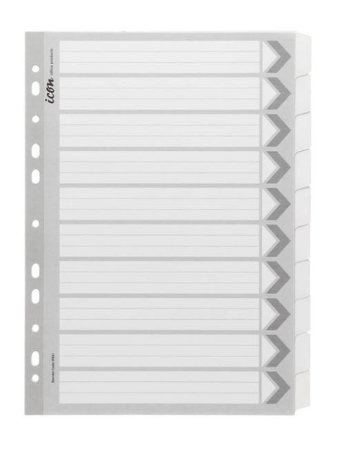 Icon Cardboard Dividers with Reinforced Tabs 10 Tab White