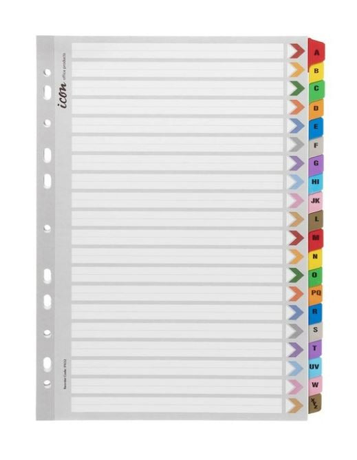Icon Cardboard Indices with Reinforced Tabs A-Z Coloured