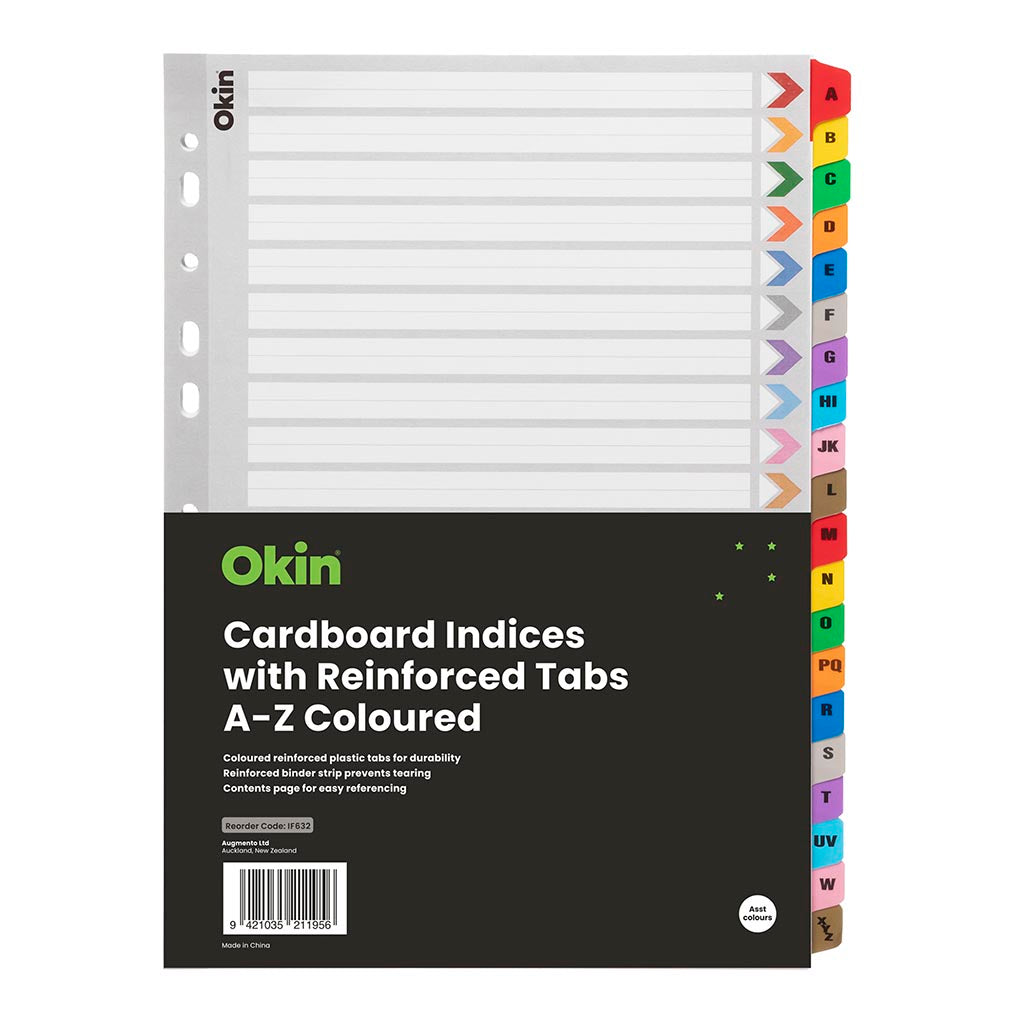 Okin Cardboard Indices with Reinforced Tabs A-Z Coloured