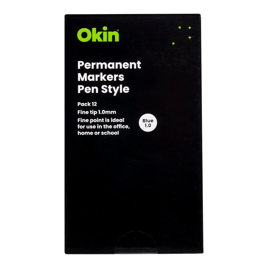 Okin Permanent Marker Pen Style Blue (Pack of 12)