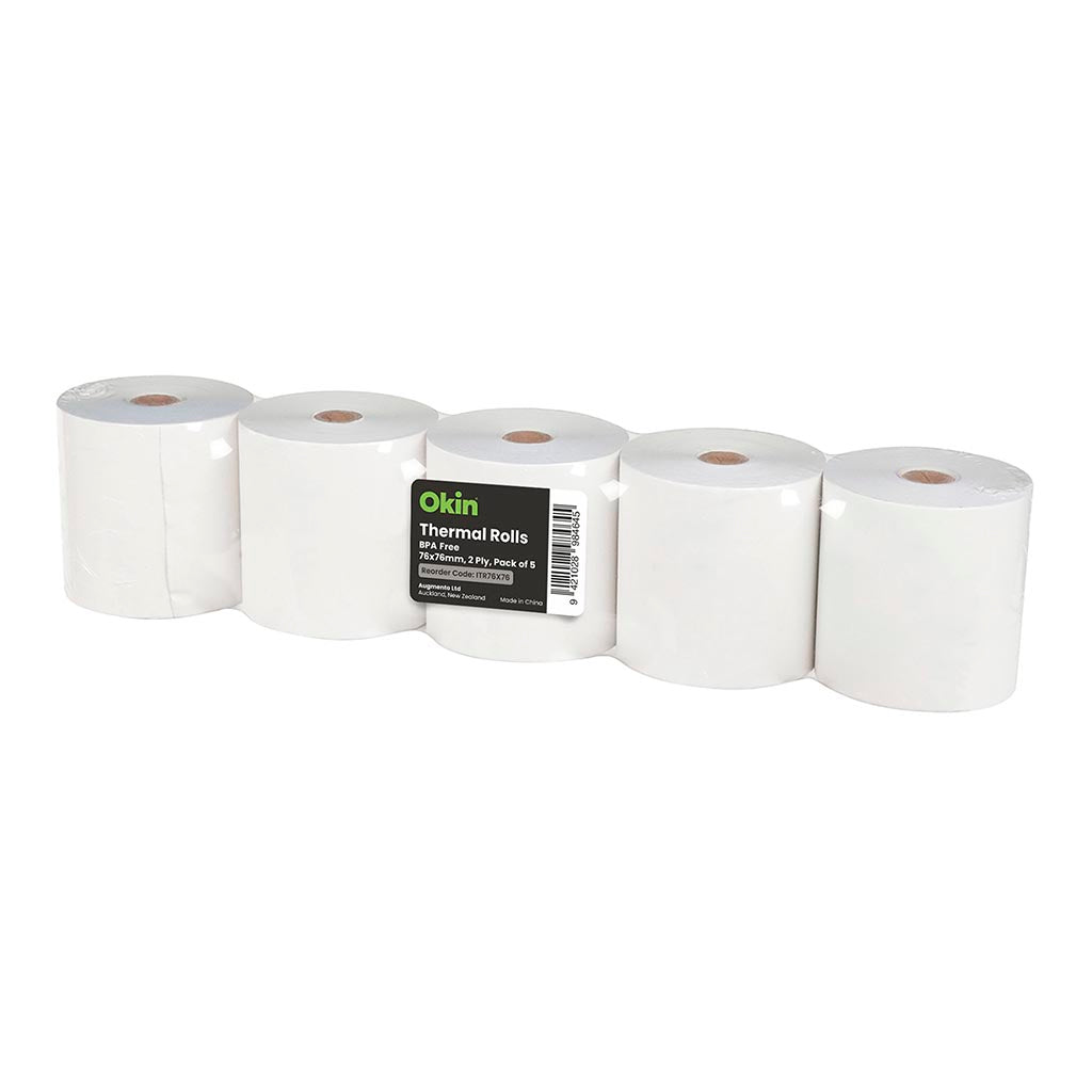 Okin Carbonless 2 Ply Paper Roll 76x76mm, Pack of 5