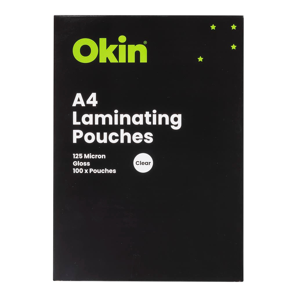 Okin Laminating Pouches A4 Gloss 125mic, Pack of 100