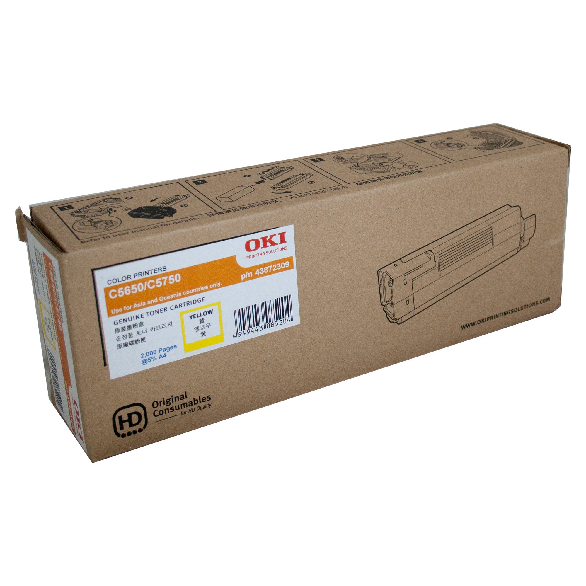Oki C5650 Yellow Toner 2,000 A4 pages Oki Code 43872309
