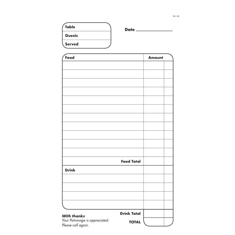 Collins Restaurant Duplicate Food & Drink 50 Leaf No Carbon Required 100mm x 190mm