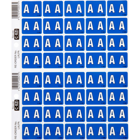 Filecorp C-Ezi Alpha Lateral Labels Letter A 24mm Sheet of 40 Filecorp C-Ezi Alpha Lateral Labels Letter A 24mm Sheet of 40