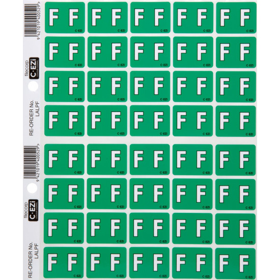 Filecorp C-Ezi Alpha Lateral Labels Letter F 24mm Sheet of 40 Filecorp C-Ezi Alpha Lateral Labels Letter F 24mm Sheet of 40
