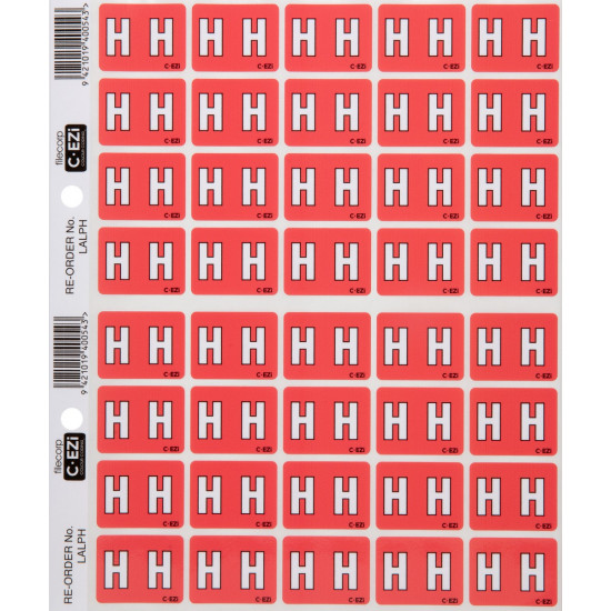 Filecorp C-Ezi Alpha Lateral Labels Letter H 24mm Sheet of 40 Filecorp C-Ezi Alpha Lateral Labels Letter H 24mm Sheet of 40