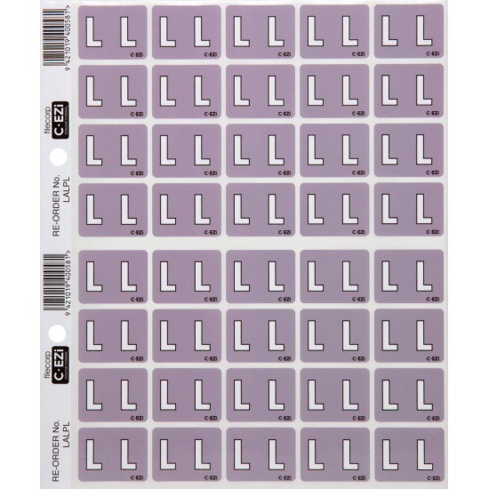 Filecorp C-Ezi Alpha Lateral Labels Letter L 24mm Sheet of 40 Filecorp C-Ezi Alpha Lateral Labels Letter L 24mm Sheet of 40