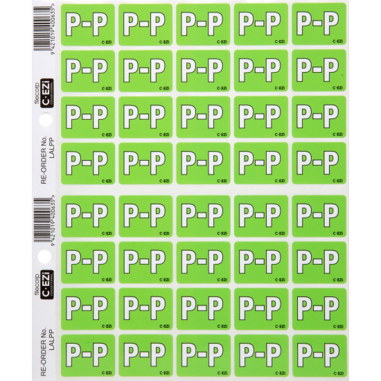 Filecorp C-Ezi Alpha Lateral Labels Letter P 24mm Sheet of 40 Filecorp C-Ezi Alpha Lateral Labels Letter P 24mm Sheet of 40