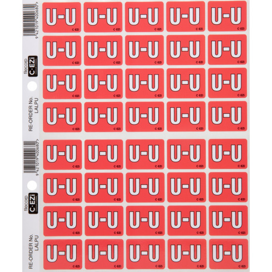 Filecorp C-Ezi Alpha Lateral Labels Letter U 24mm Sheet of 40 Filecorp C-Ezi Alpha Lateral Labels Letter U 24mm Sheet of 40