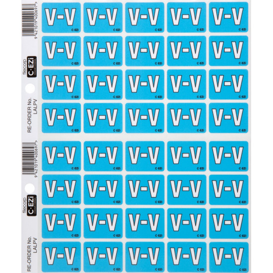 Filecorp C-Ezi Alpha Lateral Labels Letter V 24mm Sheet of 40 Filecorp C-Ezi Alpha Lateral Labels Letter V 24mm Sheet of 40