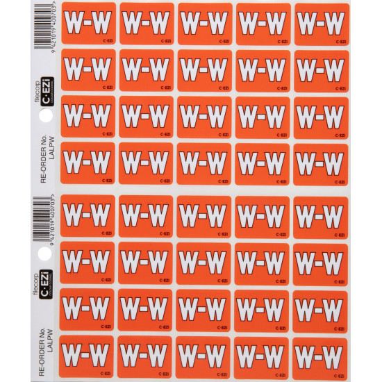 Filecorp C-Ezi Alpha Lateral Labels Letter W 24mm Sheet of 40 Filecorp C-Ezi Alpha Lateral Labels Letter W 24mm Sheet of 40
